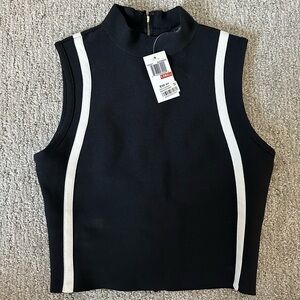 Black Sleeveless Top with White Stripes